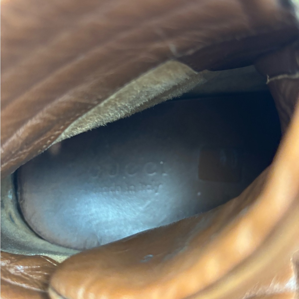 Gucci Guccissima High Top Sneakers Brown Leather Web Stripe Men’s 10.5 - Picture 12 of 13